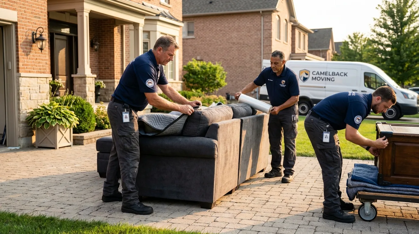 Large estate moving crew wrapping furniture in Moscow, PA