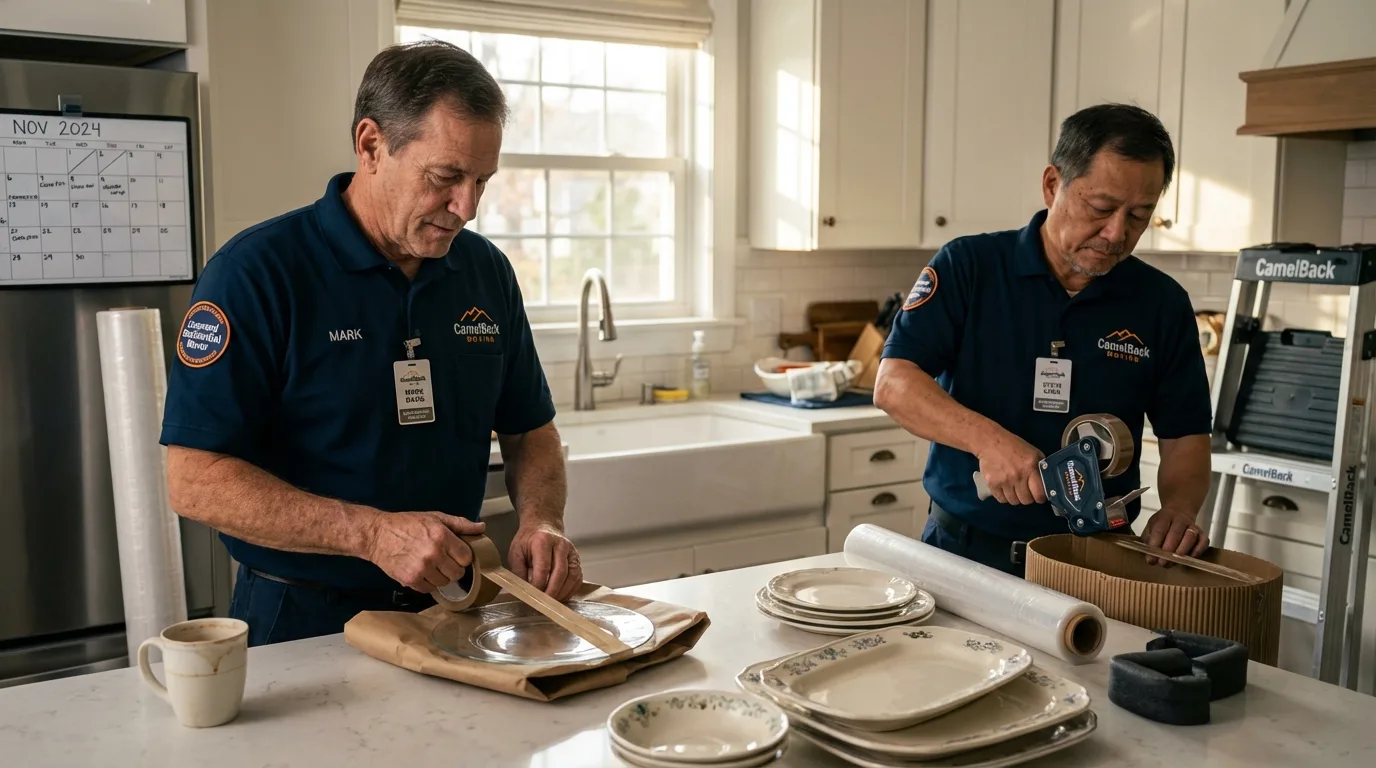 Professional crew packing kitchen dishware in Moscow, PA